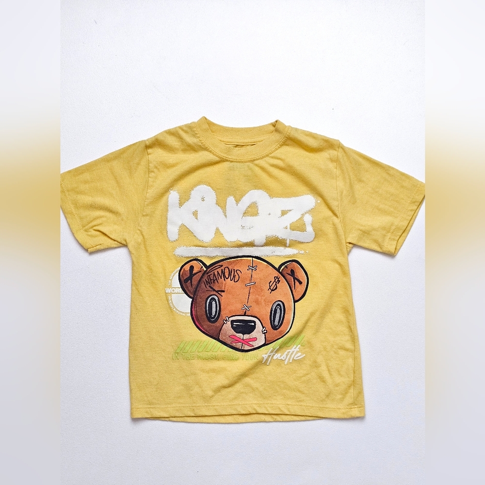Kids Take That Yellow Graphic Tee Bear Hustle Streetwear Shirt Size 5